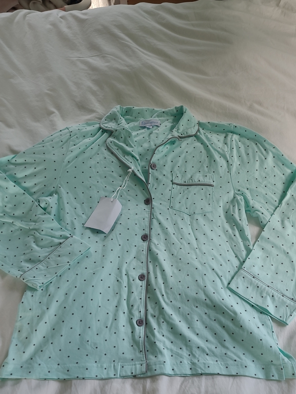 NWT Pajamagram Pajama Set Pale Blue With Grat Dot, Med, Small Flaws - Picture 3 of 13